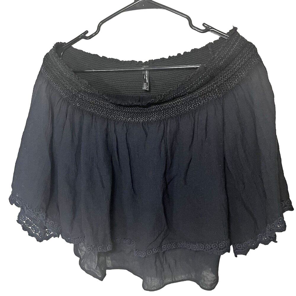Zara Trafaluc Black Crop Top Blouse Eyelet Lace Gauzy Sz L WhimsyGoth Witchy